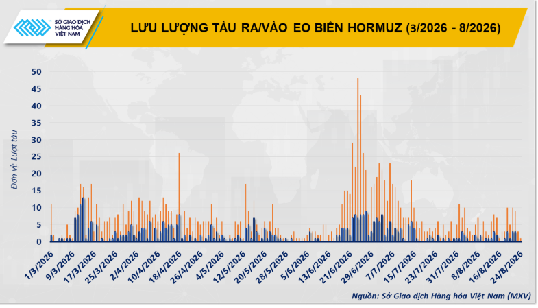 Lưu lượng tàu ra/vào eo biển HORMUZ (3/2026 -8/2026) (26/8/2026)